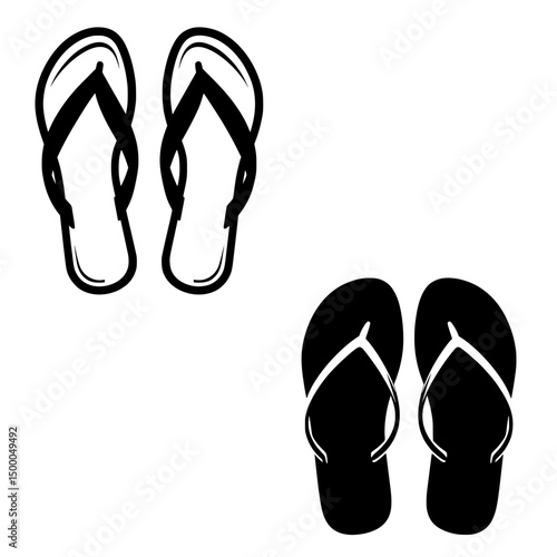 Black Vector Flip-flops Top-Down View, Minimal Summer Footwear