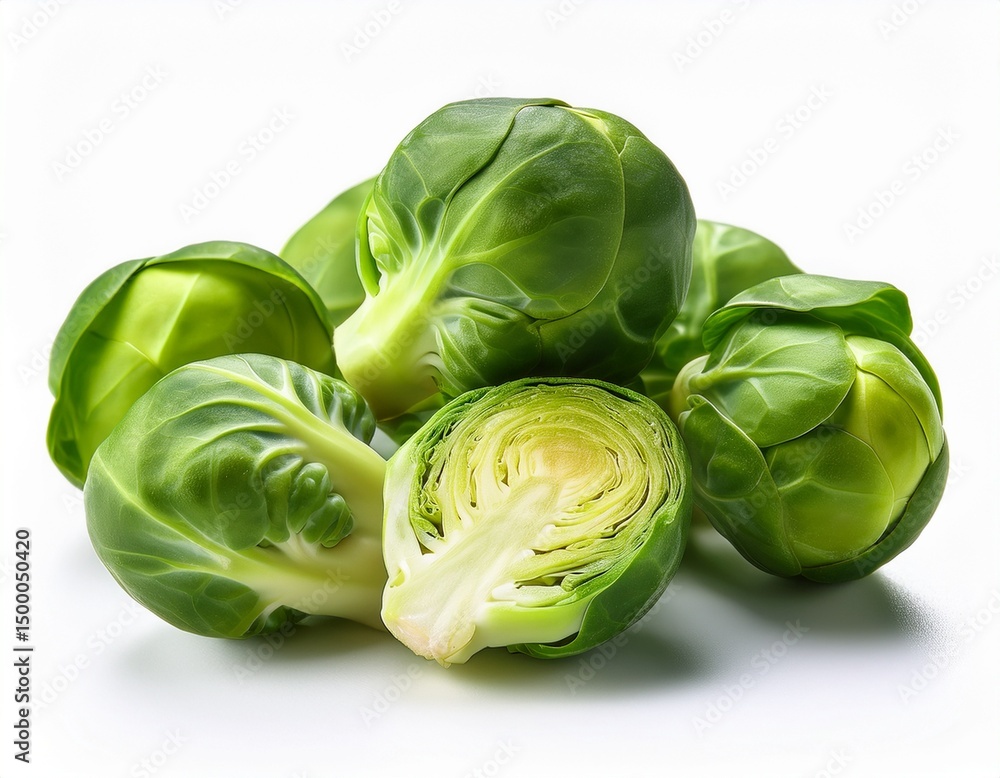 Fototapeta premium brussels sprouts mini cabbages isolated on clear white background highly detailed