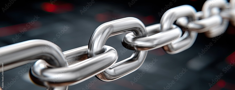 Fototapeta premium Visualizes a broken chain featuring glowing red elements, emphasizing the themes of blockchain technology and cryptocurrency innovation