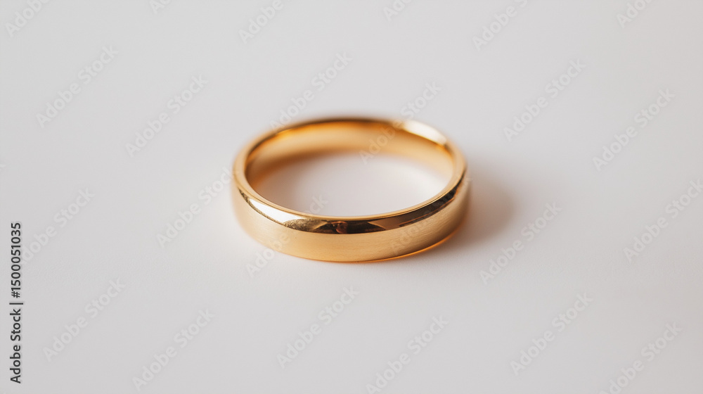 A shiny simple gold ring displayed on a clean white background, highlighting its elegant design and smooth finish A shiny simple gold ring displayed on a clean white background, highlighting its elegant design and smooth finish