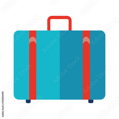 Stylish flat design blue suitcase with red straps and handle for travel