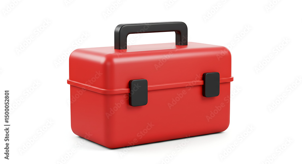 3D red lunch box with black handles isolated 3D red lunch box with black handles isolated
