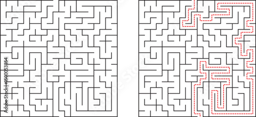 Complex Maze Puzzle Solution Path, Walls, Entry, Exit, Labyrinth, Game, Challenge, Grid, Logic