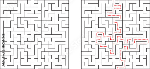 Complex Maze Puzzle Solution Path, Labyrinth, Game, Challenge, Intricate, Paths, Walls, Turns