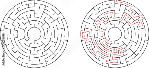 Circular Maze Puzzle Solution Shown, Pathfinding Challenge, Brain Teaser