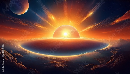 the sun rises above the earth the ball of life awakens in the new from painting the sky with its radiant light