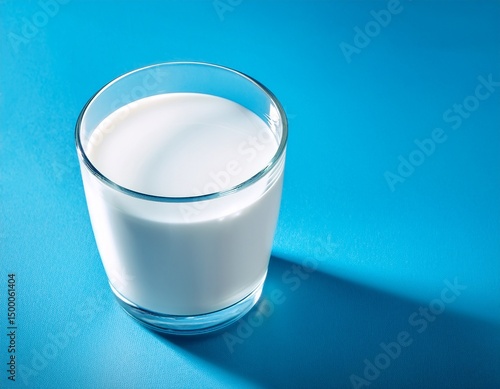 glass of fresh milk on blue background with copy space dairy free healthy lifestyle concept dairy products protein organic drinks advertising and healthy lifestyle branding
