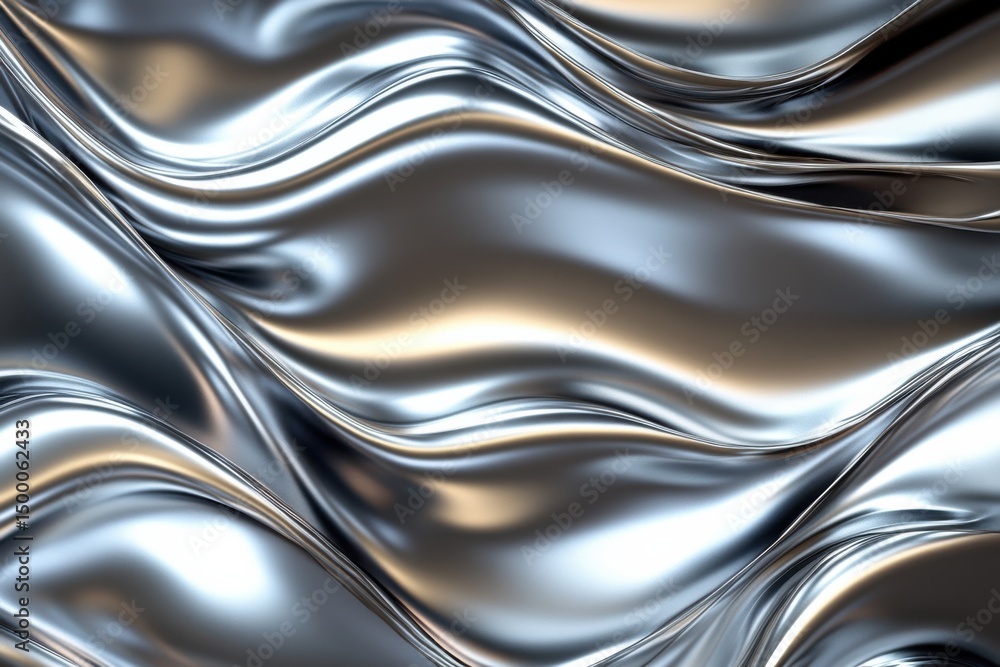 Metallic waves create a fluid and dynamic texture in a sleek silver surface under soft lighting Metallic waves create a fluid and dynamic texture in a sleek silver surface under soft lighting
