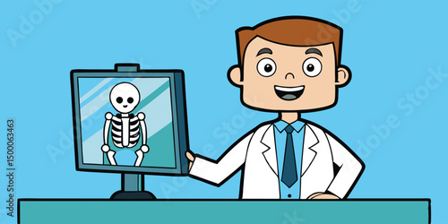 A Cartoon Doctor Showing a Skeleton X.Ray