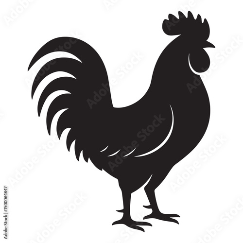 Rooster Standing Silhouette Against Minimalist Background