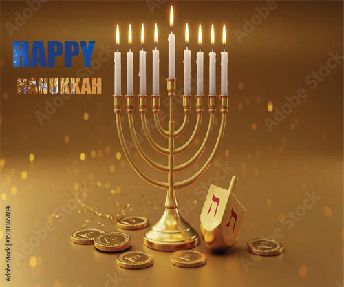 Celebration of Hanukkah with Menorah and Candles