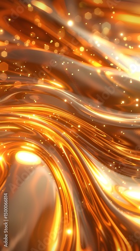 Luxurious golden silk folds and flowing waves in a smooth satin fabric background