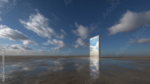 Vertical mirror standing alone, perfect for home decor designs, minimalist scenes, and product display mockups with open space.