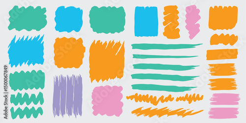 Brush line and stroke vector. Color, pencil, marker, crayon paint texture highlight. Pen, chalk hand drawn underline, mark. 01