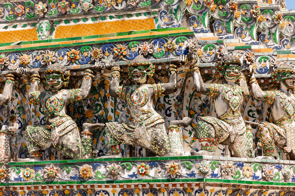 Intricate detail of ornamented yakshas at wat arun temple in Bangkok Intricate detail of ornamented yakshas at wat arun temple in Bangkok