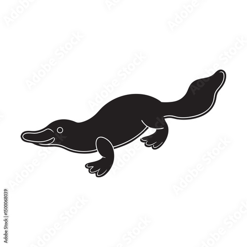 Platypus Floating On Water Silhouette Vector