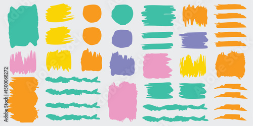 Brush line and stroke vector. Color, pencil, marker, crayon paint texture highlight. Pen, chalk hand drawn underline, mark. 01