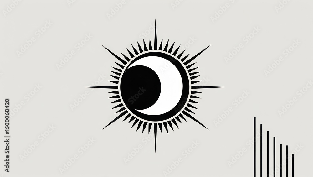 Fototapeta premium Abstract emblem with a stylized sun and crescent moon