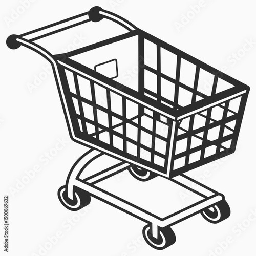 Simple Line Art Illustration of an Empty Shopping Cart for Retail and E Commerce