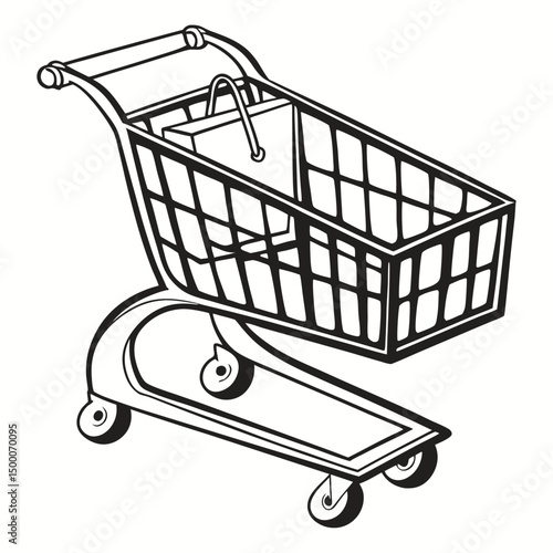 Shopping cart illustration filled with groceries and food items for a supermarket trip