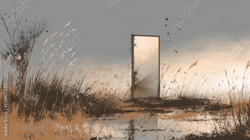 Standing mirror shown vertically in isolation, suitable for decor backgrounds, reflective object imagery, and modern furnishing visuals.