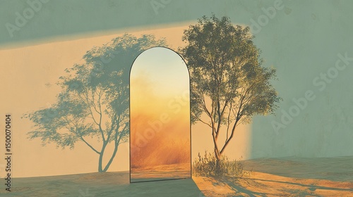 Standing mirror shown vertically in isolation, suitable for decor backgrounds, reflective object imagery, and modern furnishing visuals.