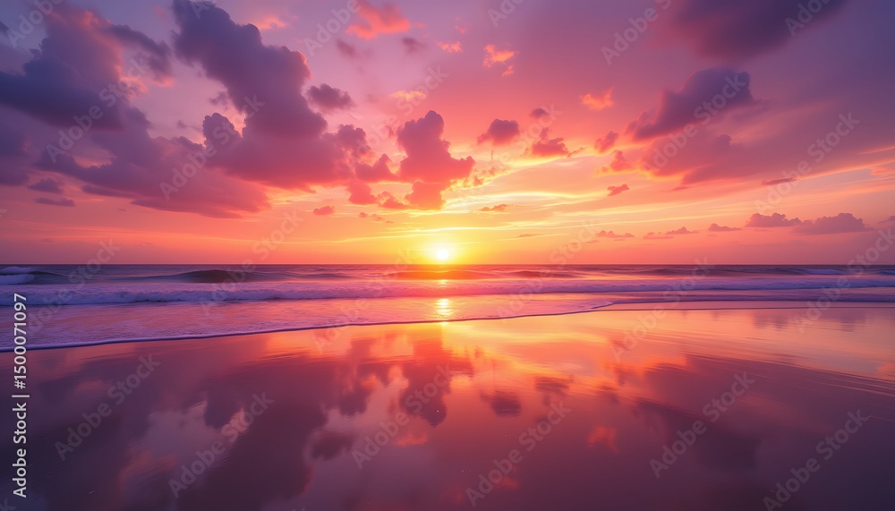 Fototapeta premium Sky Transforms into Mesmerizing Sunset Over Calm Ocean Waters