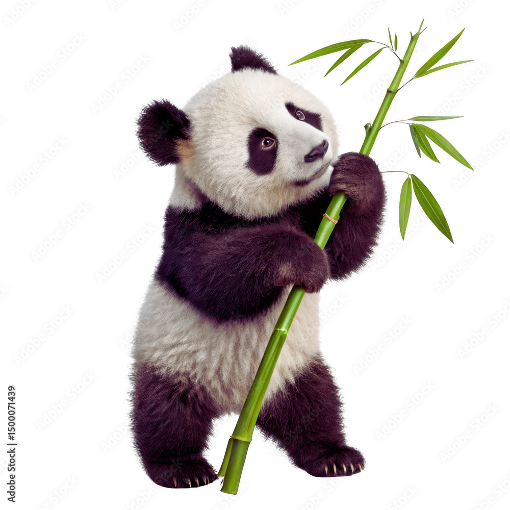 Fototapeta premium Baby Panda Hugging Bamboo - Isolated PNG