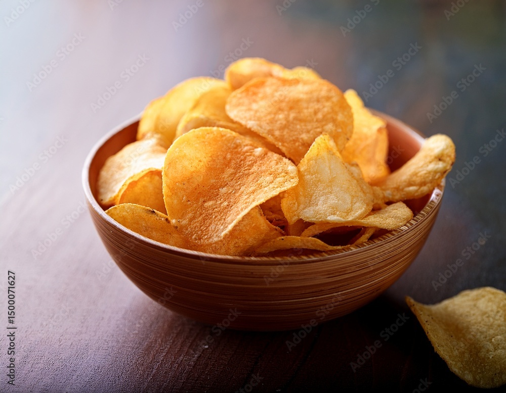 crispy salty potato chips in the bowl crispy salty potato chips in the bowl