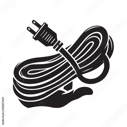 Black Extension Cord Silhouette Vector, High Quality Illustration on White Background