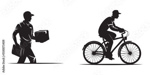 Silhouette of a person with a bicycle in a sporty and recreational cycling scene