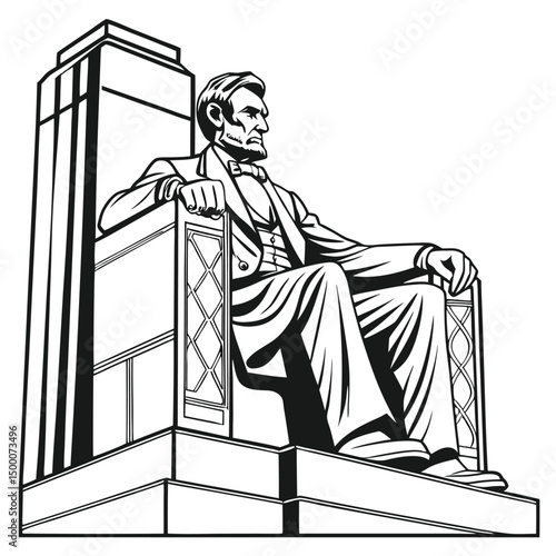 A Sculpture of Lincoln and His Memorial Building in Washington