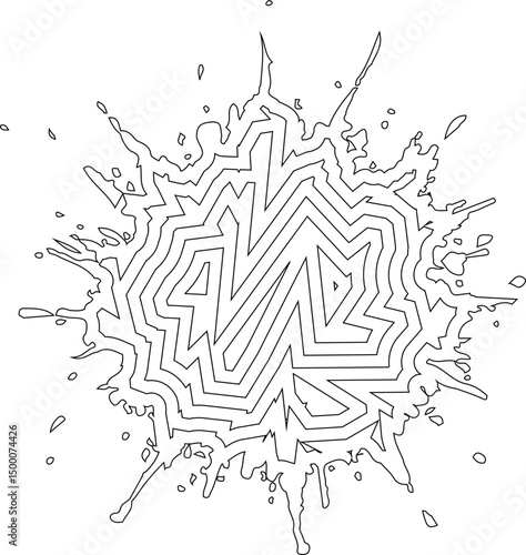 Concentric ink element with scattered spatter marks and irregular grunge edges forming a rough circular shape.