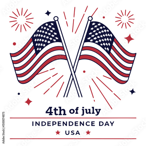 Celebrating the American Independence Day with Flags and Fireworks