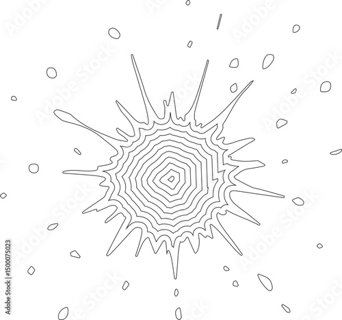 Concentric ink pop texture shaped by sudden outward marks with layered outlines and energetic splash contours.