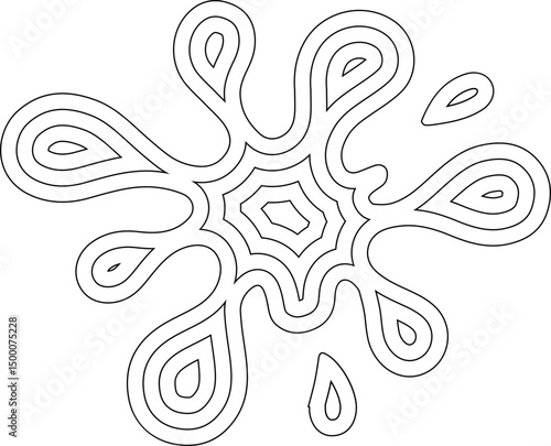 Concentric flower shape composed of inklet marks with petal-like splashes and an irregular radial outline.
