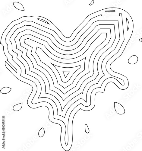 Concentric mini heart shape outlined by ink splash with layered lines forming a compact grunge texture.