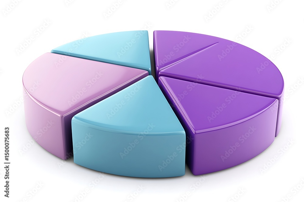Obraz premium A 3D icon of a pie chart divided into six segments in pastel shades displayed on a plain surface
