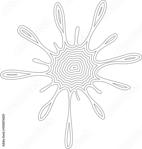 Concentric ink form composed of radiating lines with a central origin and irregular geometric extensions.