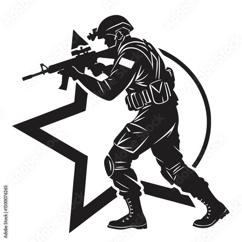 Soldier Aiming Rifle Armed with Weapons On the Battlefield
