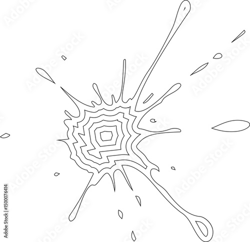 Miniature ink spatter with concentric splash lines and irregular edge distribution.