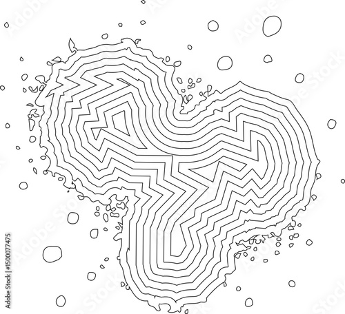 Concentric outline of a heart form built with staggered ink layers and irregular contour shifts.