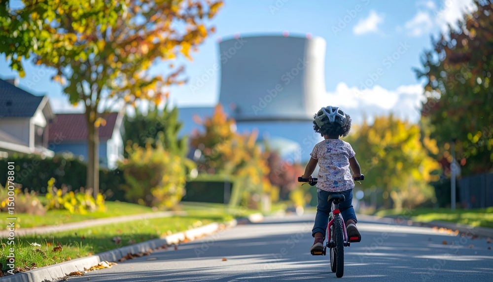 Obraz premium Little Biker And The Safe Energy Future