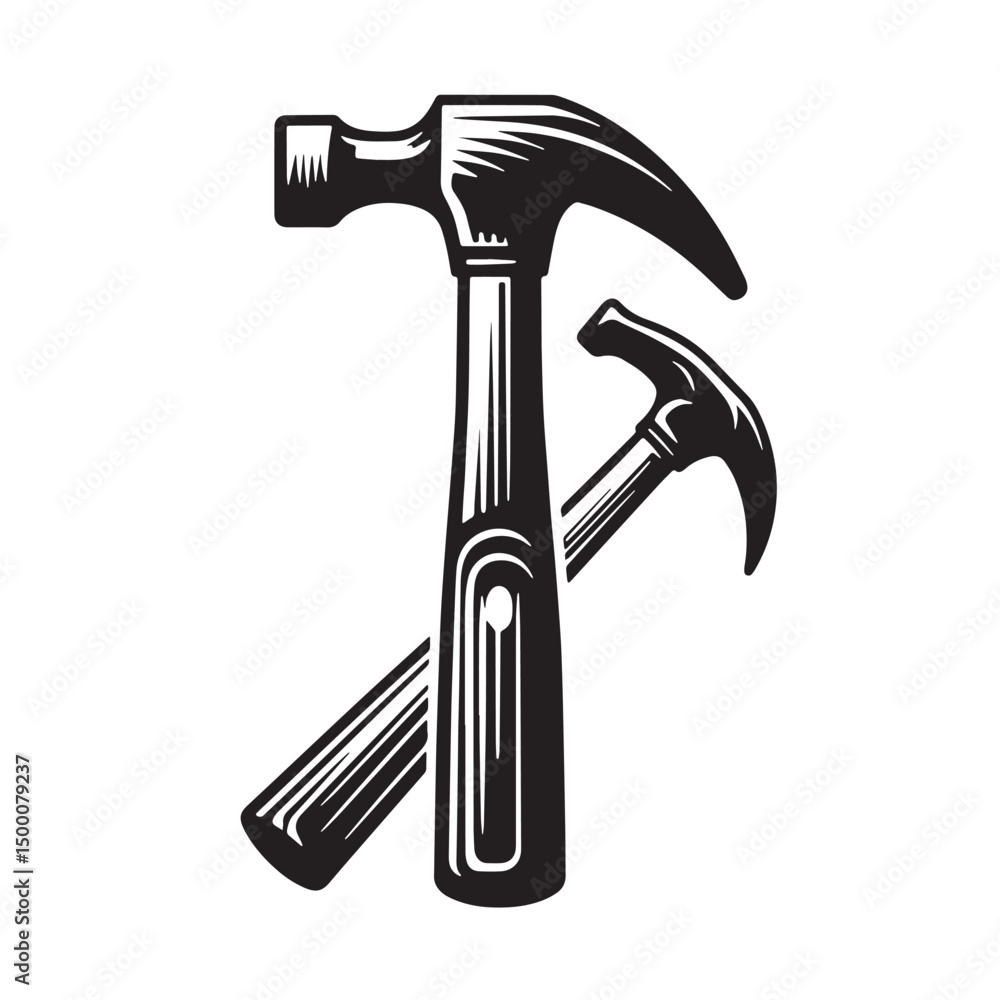 Black Hammer Silhouette Vector, High Quality Illustration on White Background Black Hammer Silhouette Vector, High Quality Illustration on White Background
