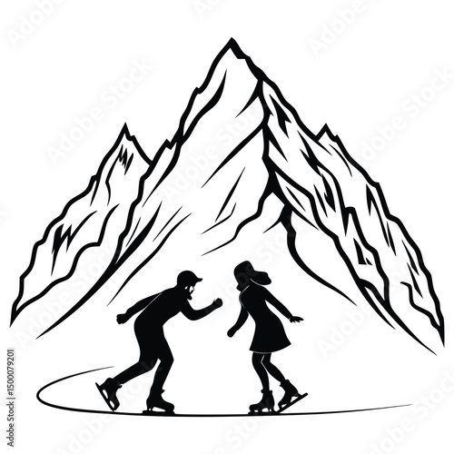 silhouettes of skiers on a mountain