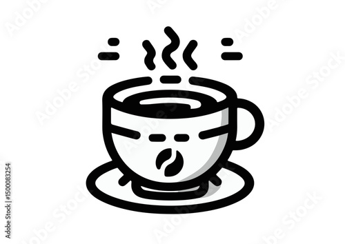 Coffee cup icon in black outline style with steam 