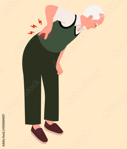 The old man is experiencing back pain.