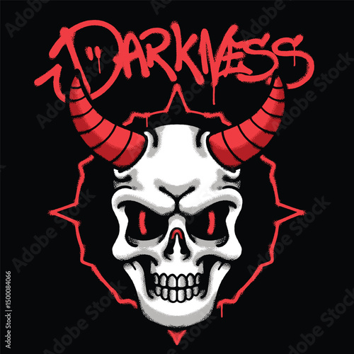 Skull with Red Horns Urban Streetwear t shirt design