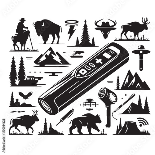 Black Stud Finder Silhouette Vector, High Quality Illustration on White Background