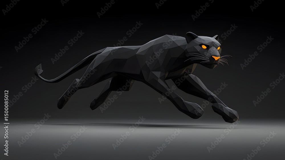 Obraz premium Minimalist cartoon panther in motion on a very light charcoal background, sleek and clean